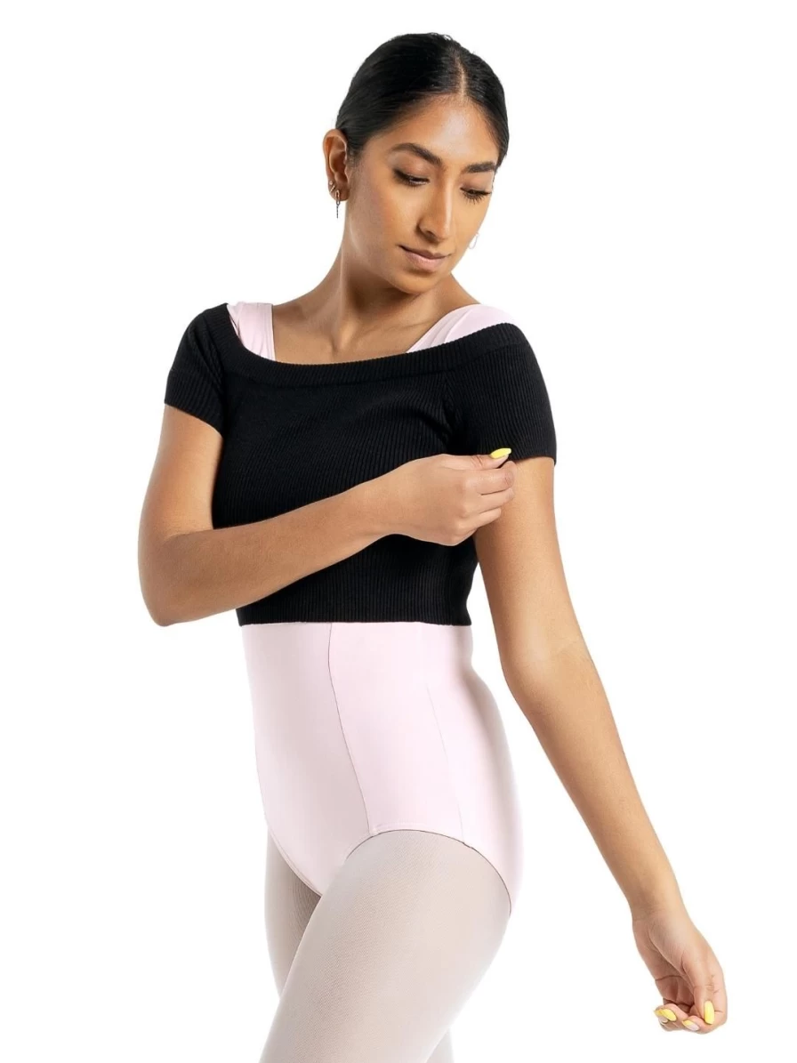 Capezio Ribbed Knit Cropped Sweater Women's Fashion Stretch Comfortable Tops