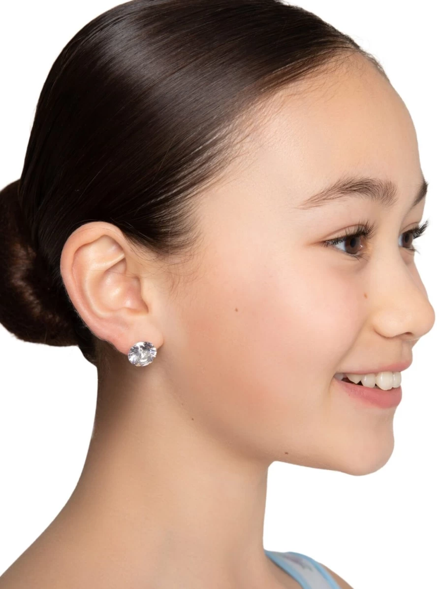 Capezio Clear Crystal Performance Earrings - 12mm Studs for Dance & Gymnastics